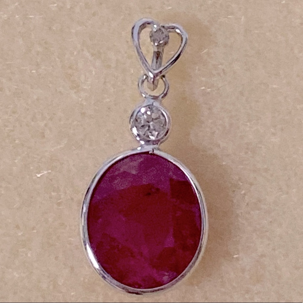 14k White Gold Ruby and Diamond Pendant